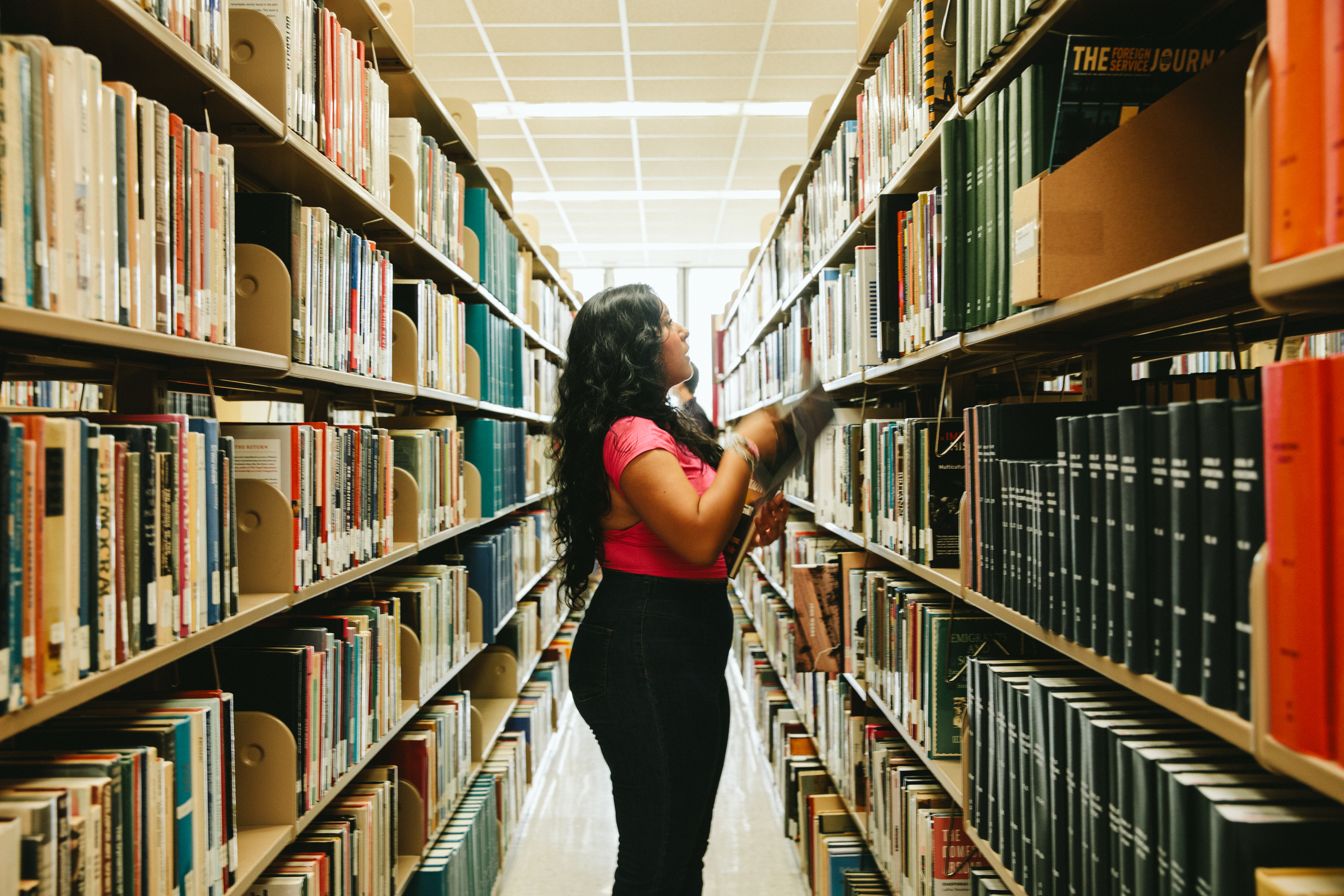 Student in library