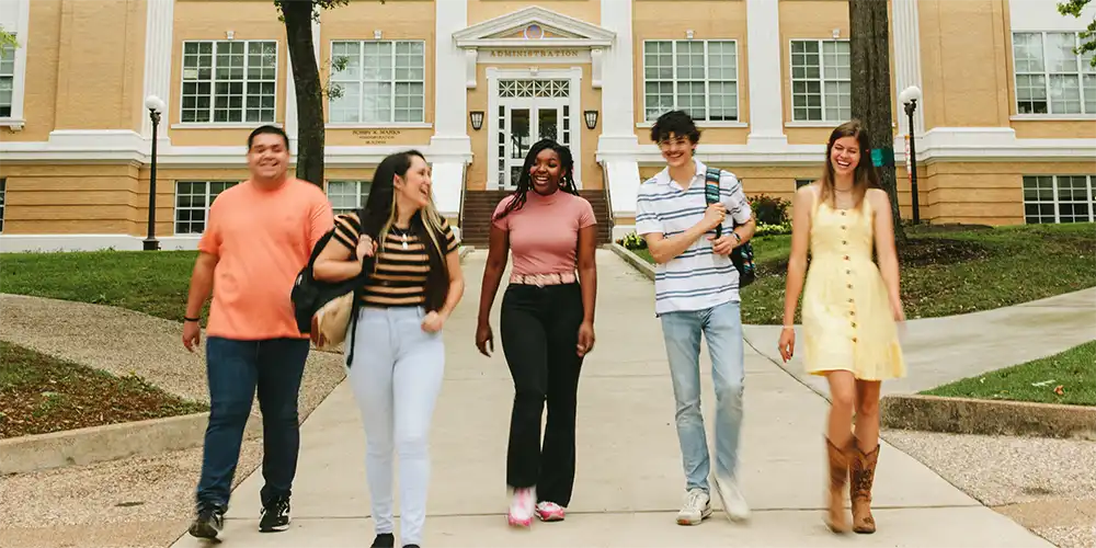 SHSU students walking around campus. 